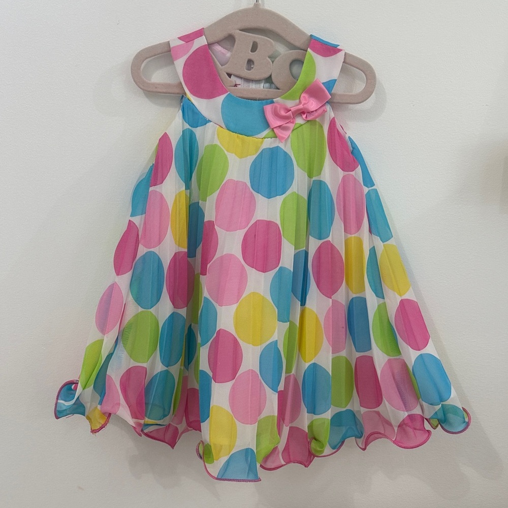 Jessica Ann Multicolor Polka Dot Dress in Pink, Blue and Green